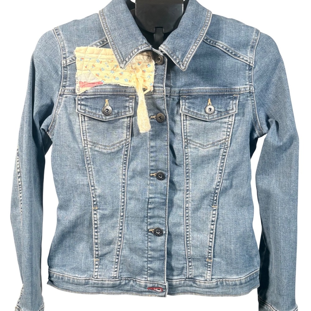 Boutique Upcycled Denim Jacket Gobelin Style Tapestry Deer Art Size M‎ firm - Picture 2 of 7